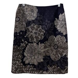 Talbots Petite‎ Women's Skirt 2P NWT Blue Gray Floral Lined Silk MSRP: $108